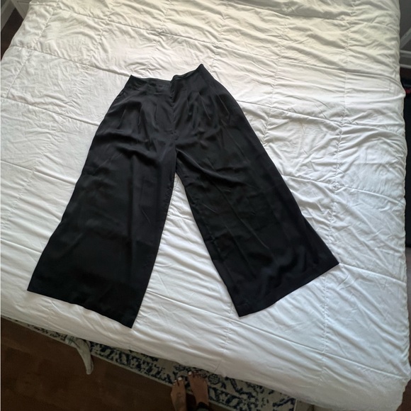All saints black satin high waist wide leg palazzo pants 8 US - Picture 3 of 13